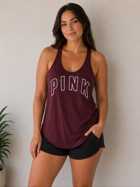 PINK Victoria's Secret Maroon Tank Top with White Logo Size Large